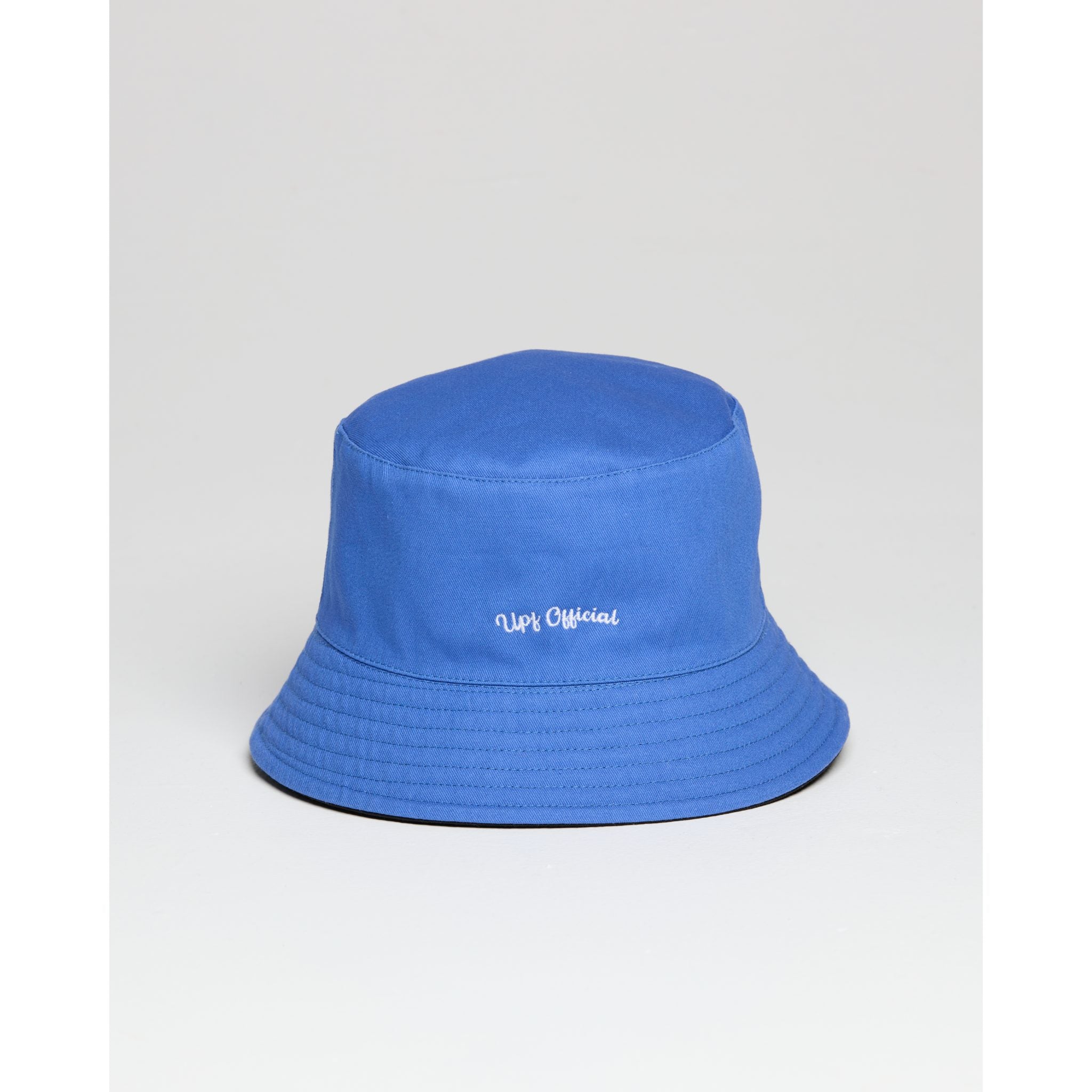 Essential UPF Reversible Bucket Hat in Black and Blue with UPF branding on both sides