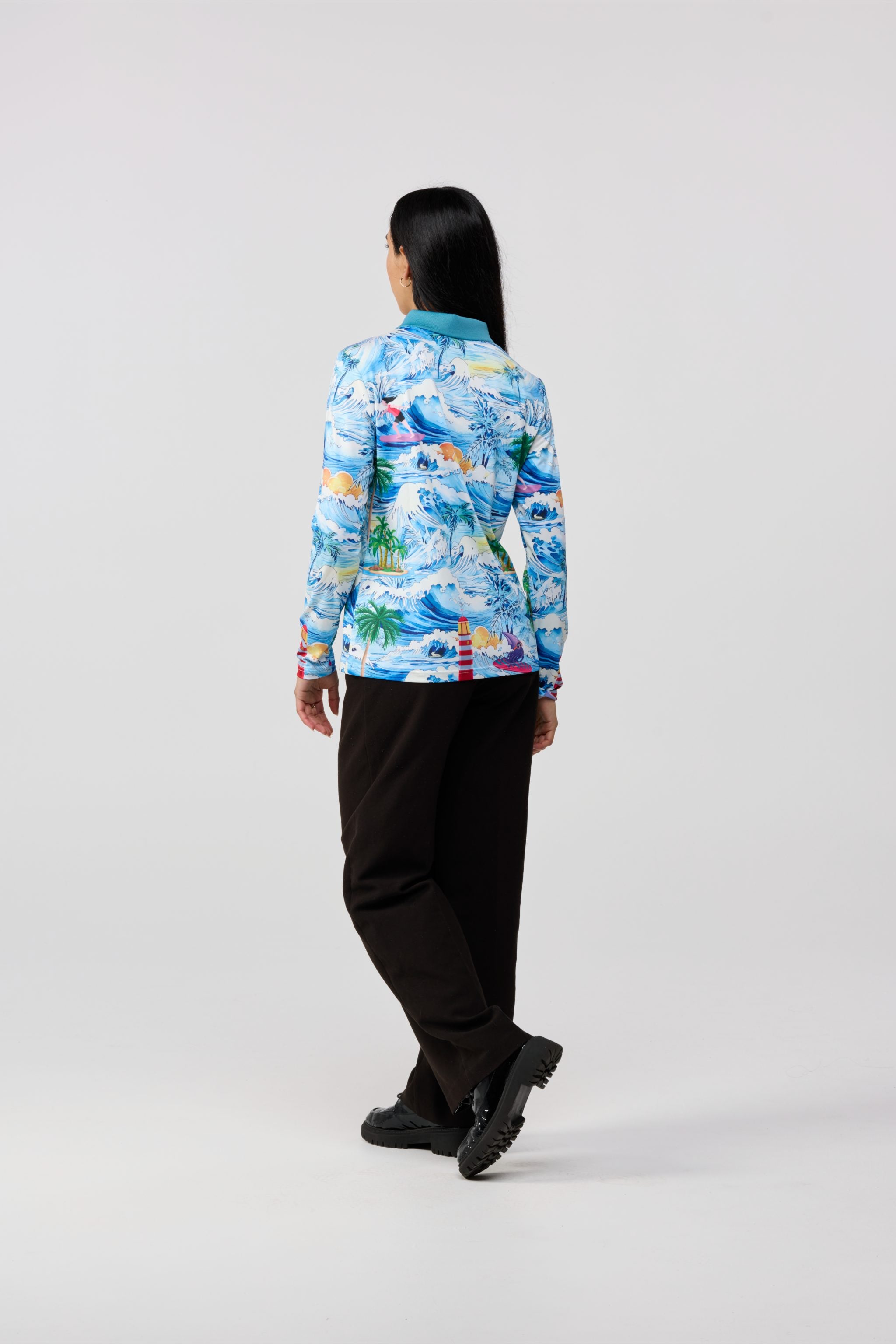Wave Chaser Long Sleeve Polo back view